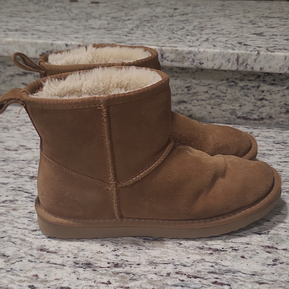 Tan Suede Ankle Boots with Faux Fur Lining - Picture 2 of 7